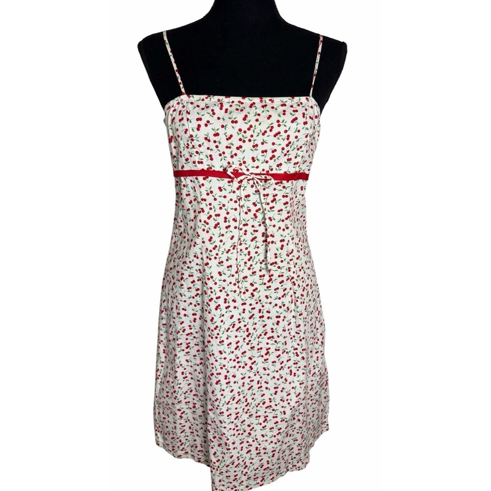 Y2K Cherry Print Strappy Mini Babydoll Dress Coquette Juniors Large Mariposa